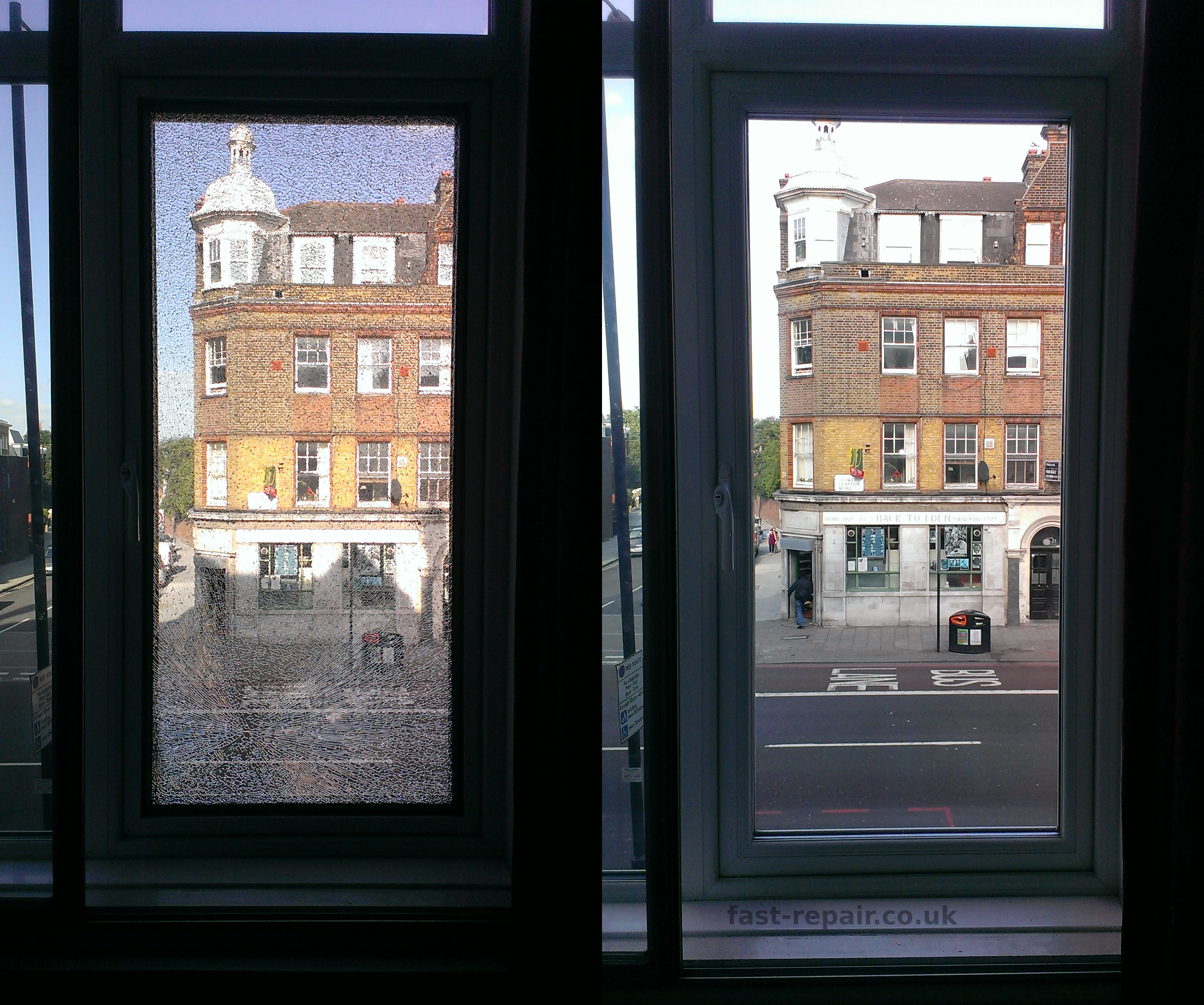cracked tempered glass in window