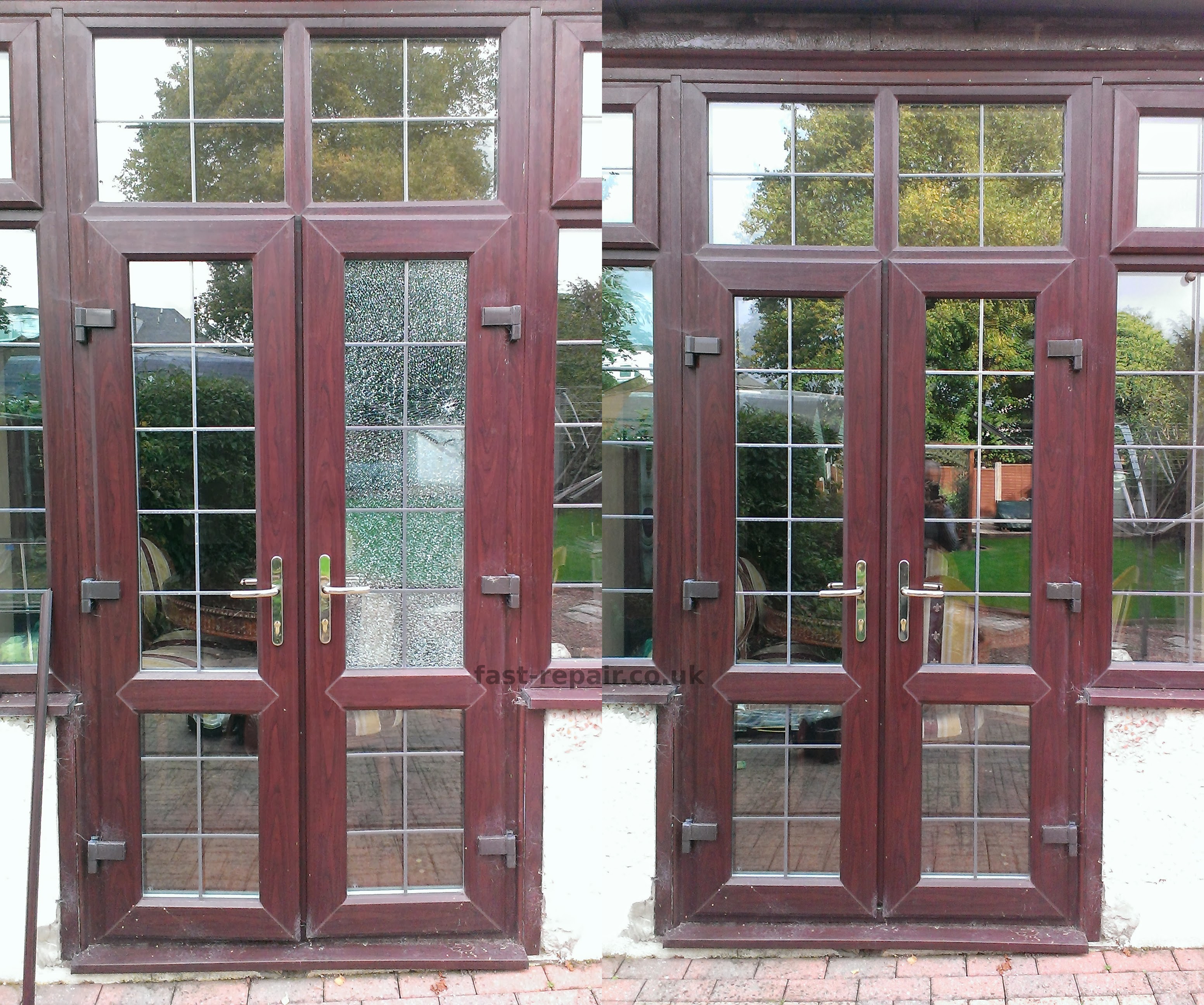 door glass with design cracked