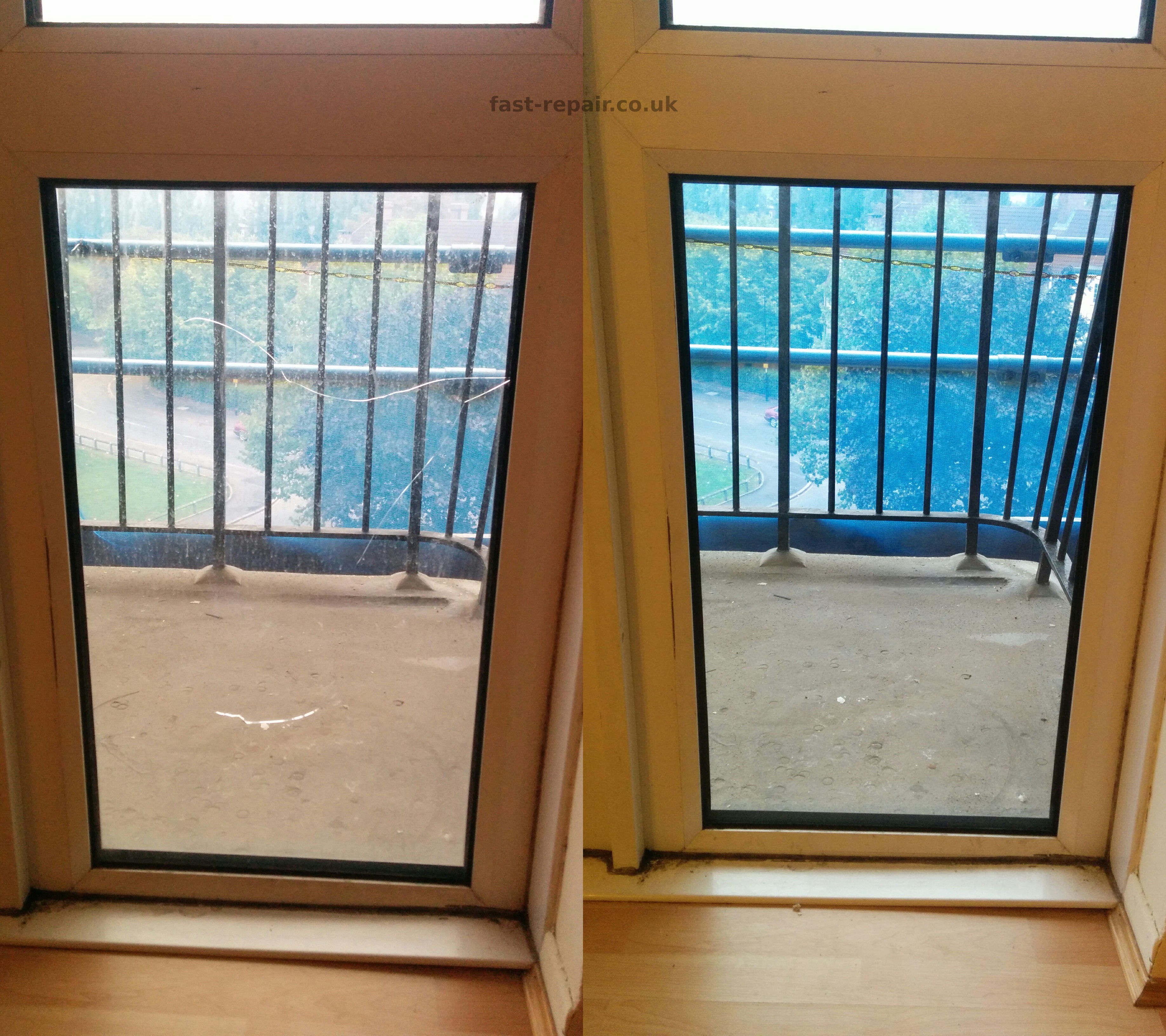 cracked balcony door glass caused by thermal breakage
