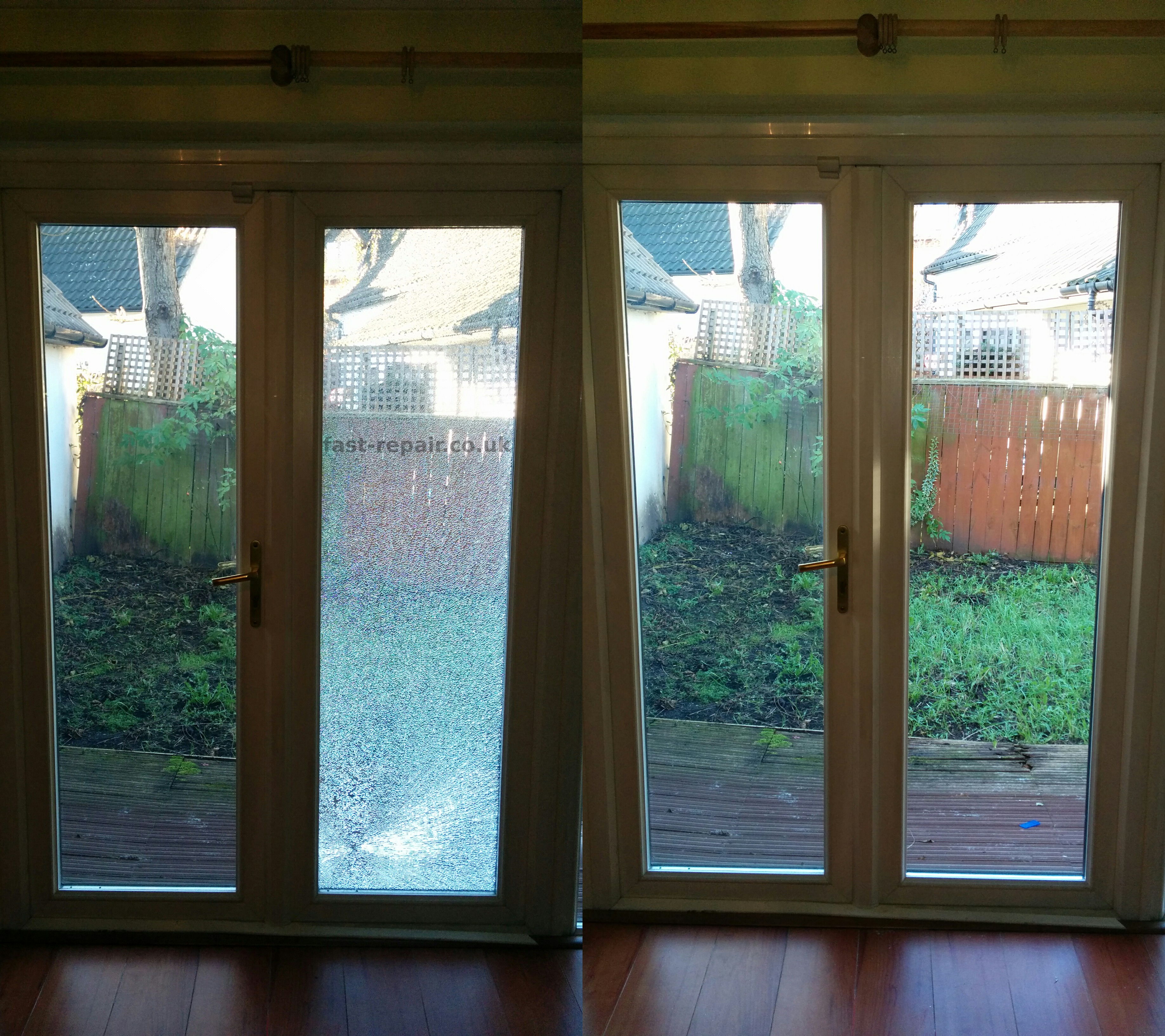 smashed garden door glass in Forest Gate